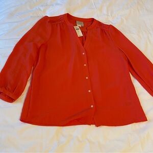 Anthropologie Vanessa Virginia Coral Romi 3/4 Sleeve Blouse Size 8 NWT